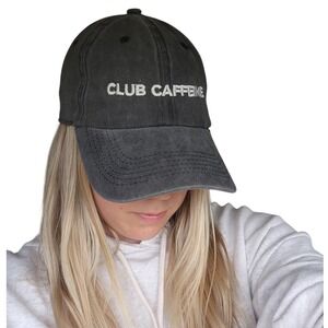 Ethos Club Caffeine Baseball Cap One Size Washed‎ Black 100% Cotton Dad Hat NWT